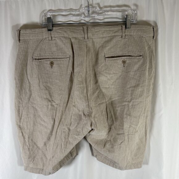 Jos A Bank Linen Blend Shorts Mens 42 Beige Striped Chino Lightweight Button Zip - Picture 7 of 8
